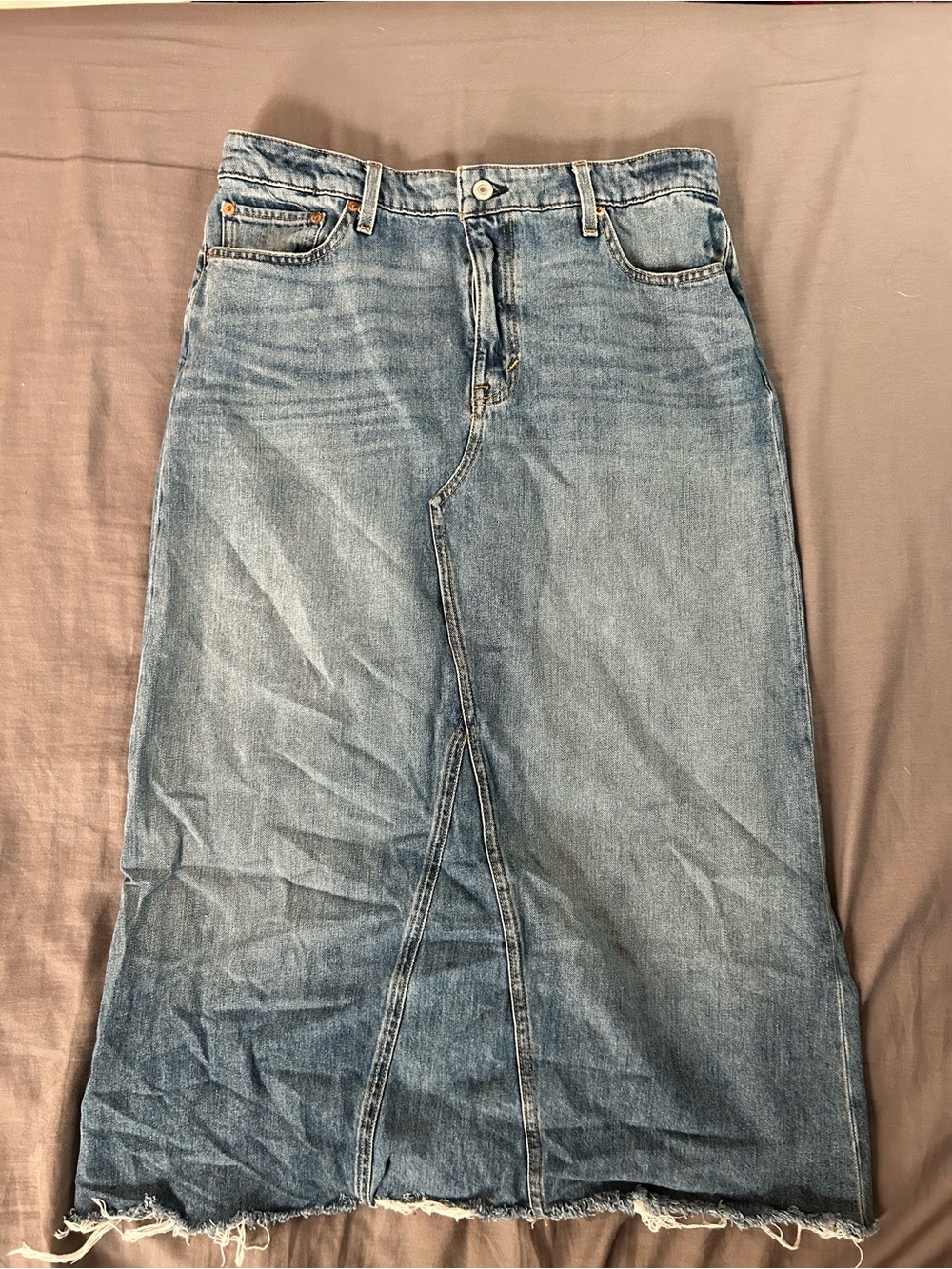 Lucky Brand Light Blue Denim Maxi Skirt with Front Slit
